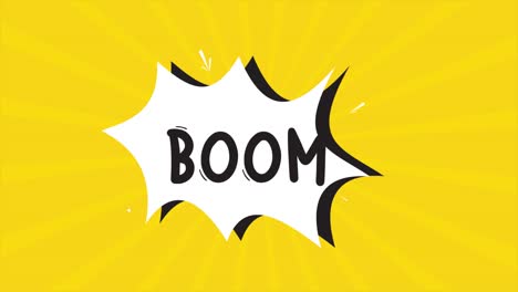 a comic strip cartoon animation, with the word boom appearing. yellow and halftone background, star shape effect