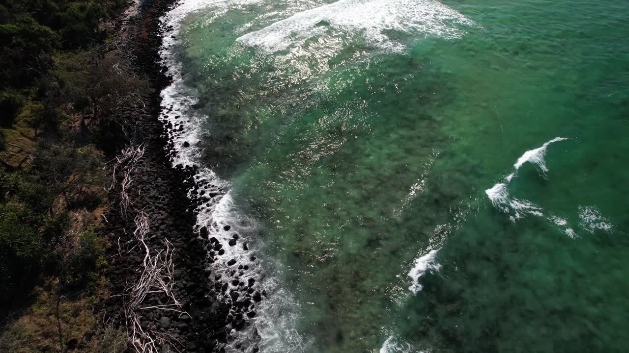 Volcanic Rocky Shores Of Fingal Headland In Northern Rivers, New South Wales, Australia. Aerial Drone Shot