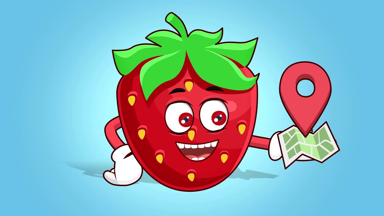 만화 딸기 얼굴 애니메이션 gps 지도 위치 핀과 루마 매트