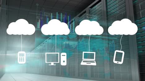 Animation-Digitaler-Wolken-Mit-Symbolen-Und-Datenverarbeitung-über-Computerserver