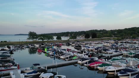 aerial pass over of marina at lake geneva, wisconsin.