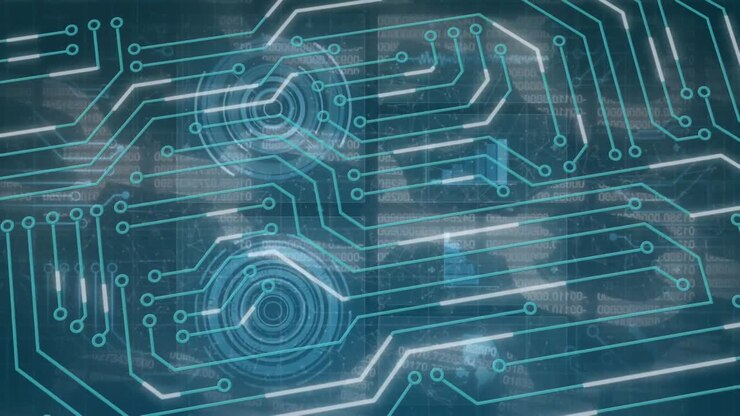 Animation of data processing over blue background