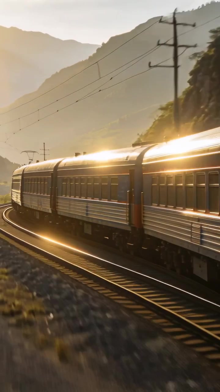 Vertical video: Engine driving train rounding valley curve animated map showing glints transit