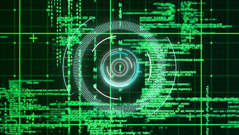 animación de círculos sobre patrón de cuadrícula contra el lenguaje de programación de computadora en fondo negro