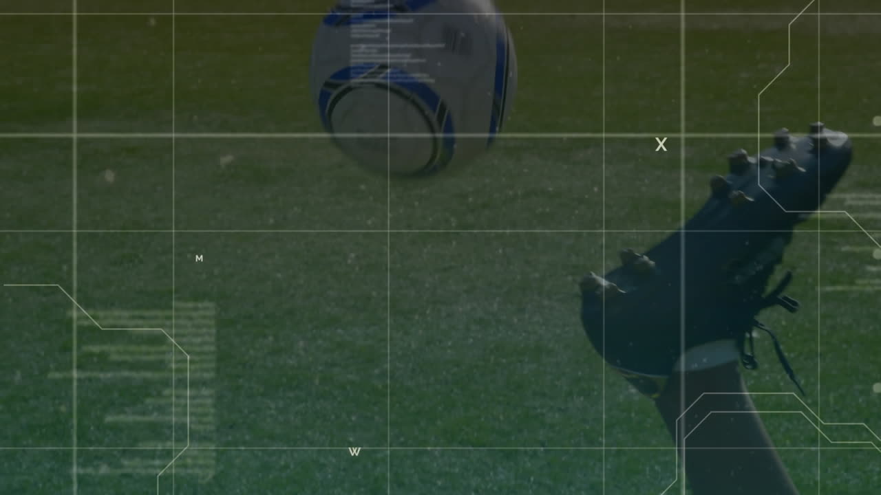 공을 치는 축구 선수와 연결된 네트워크 포인트