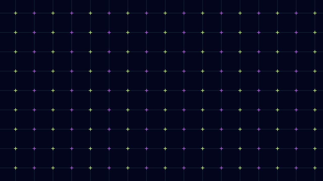 cuadrícula digital con cruces geométricas de neón en filas