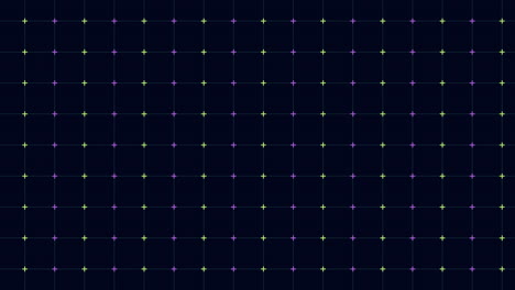 Digital grid with neon geometric crosses in rows