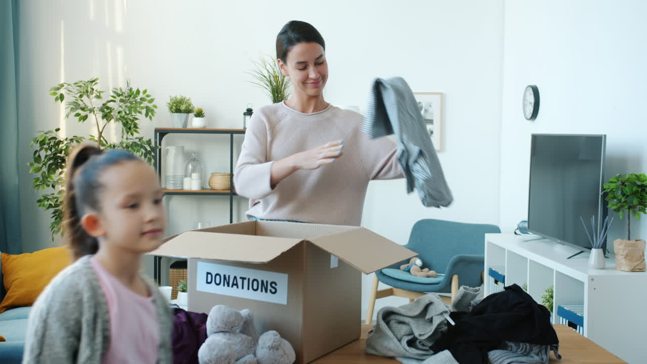 Family Donating Clothes