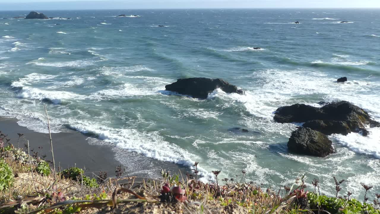 Northern California, Bodega Bay - Jenner coastline.  Ocean waves, windy.