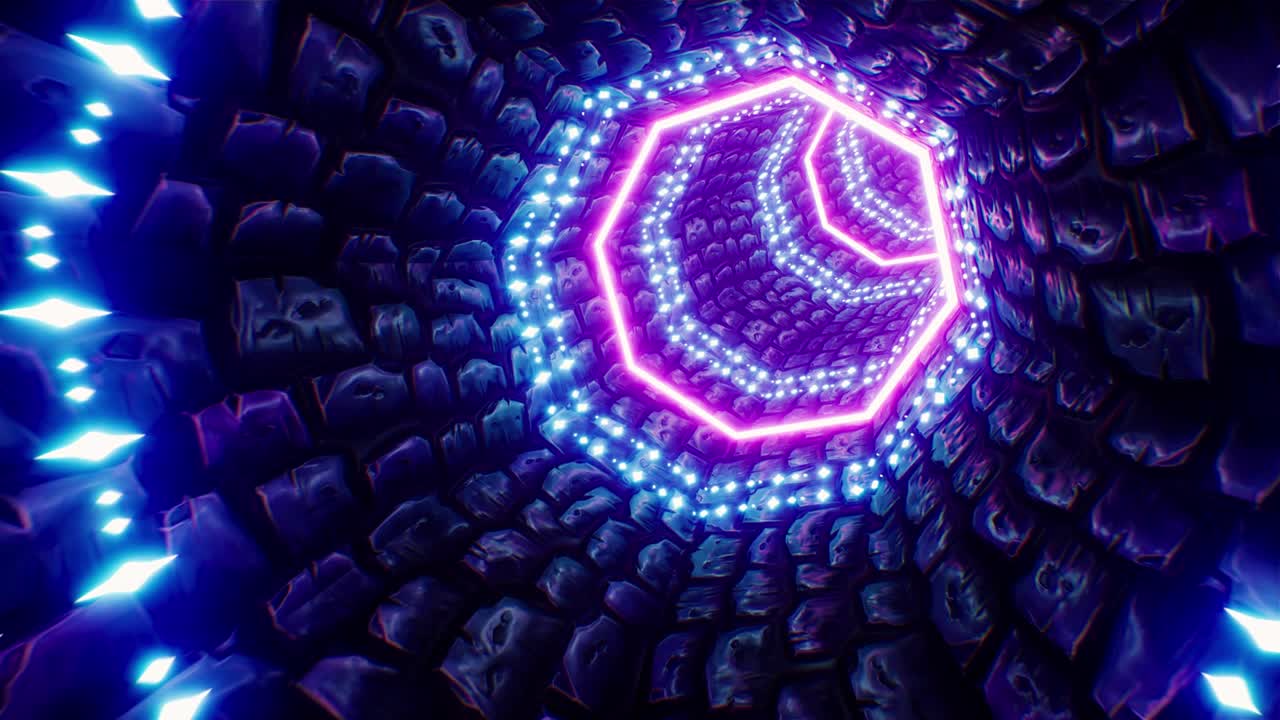 el túnel de azulejos de roca de dibujos animados de neón brillantes vj bucle