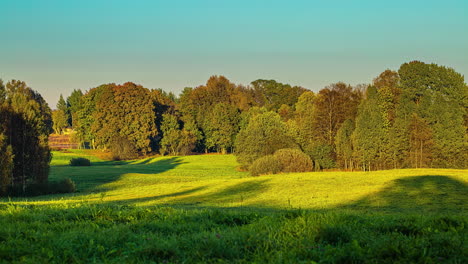 shadows cross the countryside grassy pasture as as the sun crosses the sky - time lapse