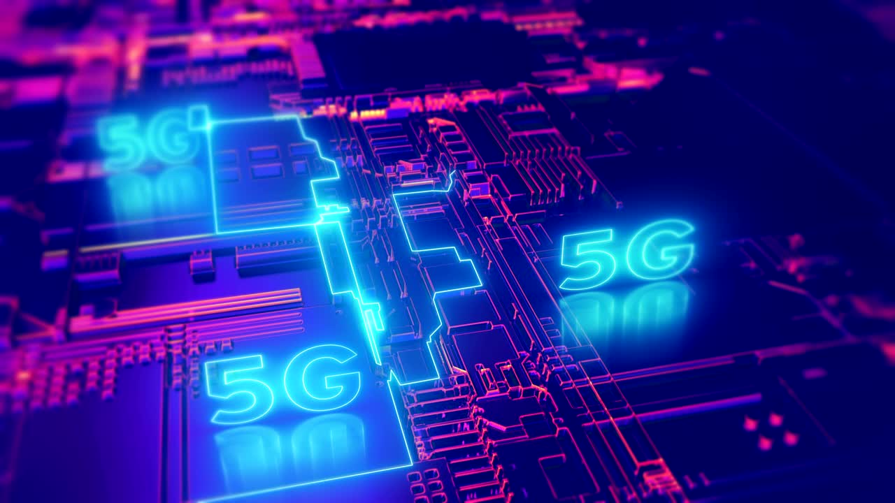 5G fifth generation cellular network technology. Broadband access animated 4K UHD 3D video loop concept.