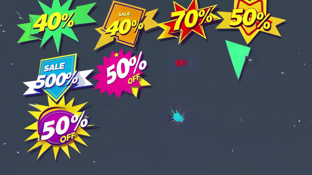 Collection of Colorful Sale and Discount Tags with Various Percentage Reductions