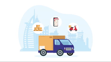 delivery service in truck animation