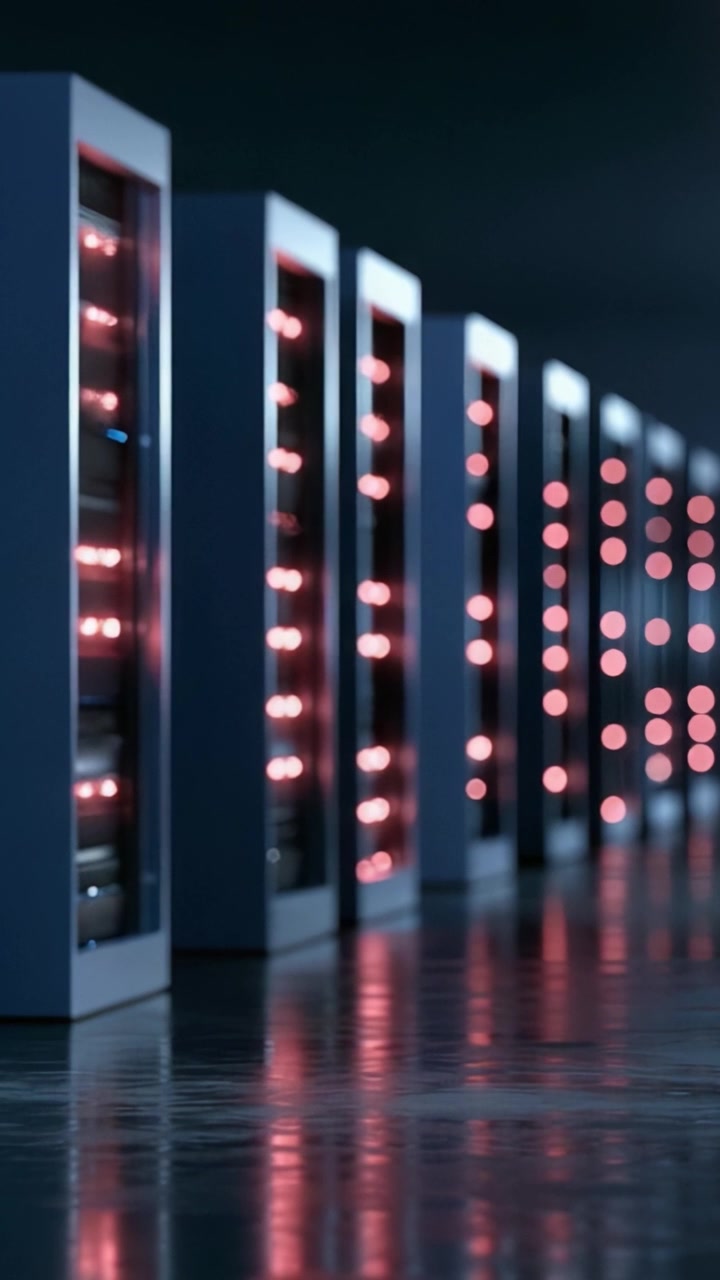 Modern Server Racks with Illuminated LED Displays: A Glimpse into High-Tech Data Centers and Their Role in Information Technology Infrastructure