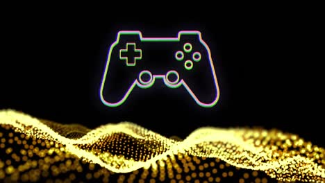 animation of gamepad icon over light spots on black background