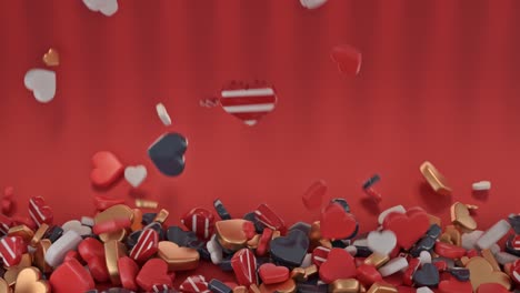 falling hearts on red background