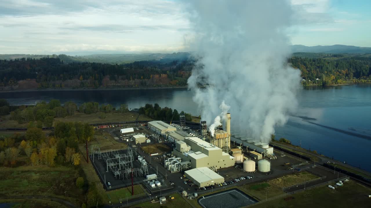 US, WA, Klatskanie, 2025-10-22 - Drone view of the Columbia Pacific Bio Refinery on the Columbia River