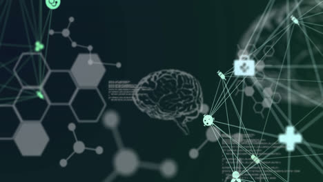 globe of digital icons against digital human brain