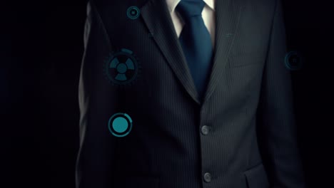 empresario muestra holograma de la revolución de la industria robótica tecnología alusiva