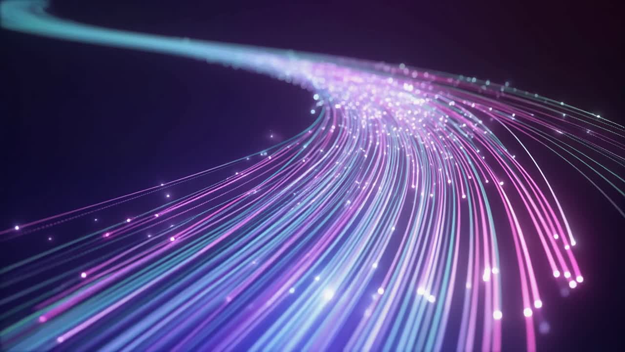 Abstract Fiber Optic Lines Flowing with Glowing Particles