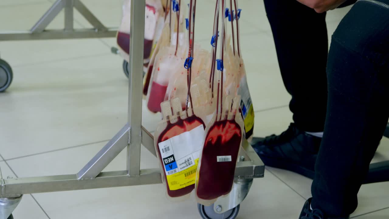 혈액 봉투 를 분석 하는 실험실 기술자 4k