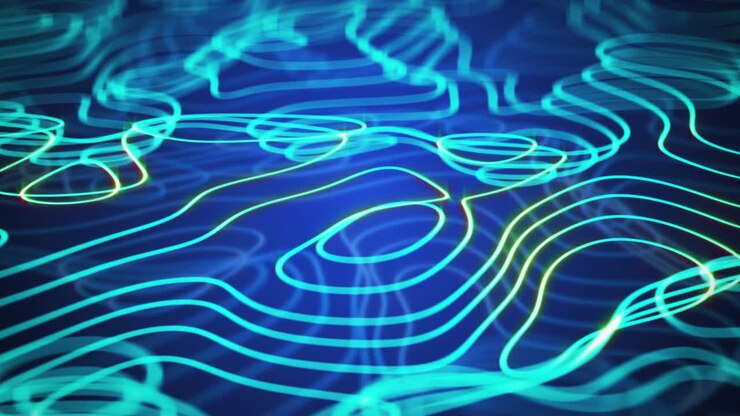Animation of layers of blue contour lines moving on dark background