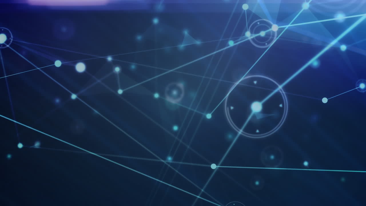 animación de la red de conexiones y senderos de luz contra un fondo azul