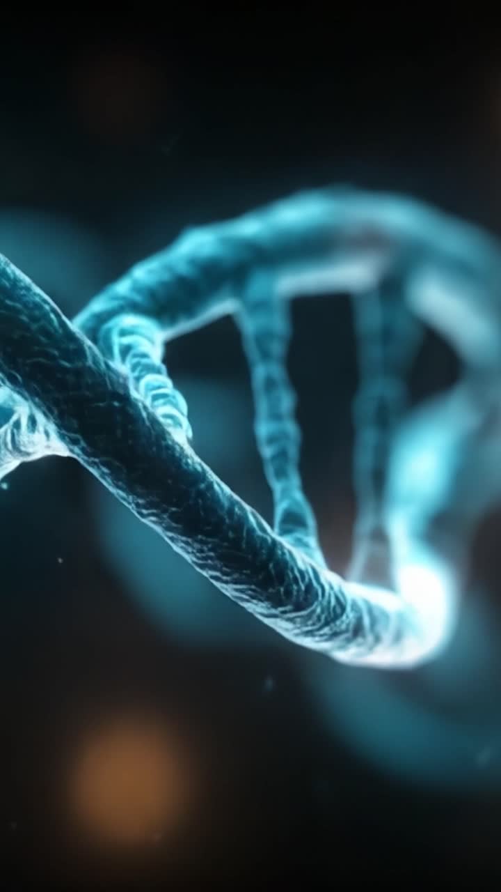 Esplora l'intricata struttura del DNA: Un viaggio visivo mozzafiato attraverso la doppia elica, evidenziando il mondo affascinante del materiale genetico in movimento