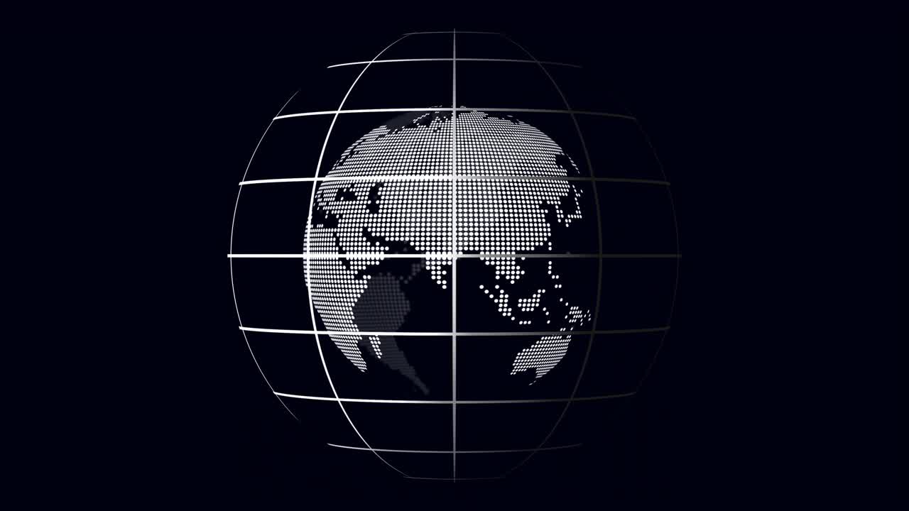 White dot and grid pattern earth rotation animation (seamless looping)