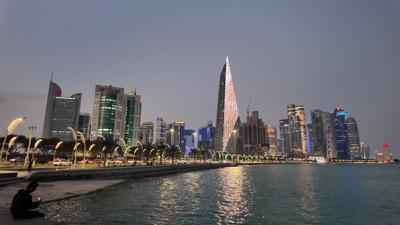 Night View of Doha's Illuminated Waterfront and Skyline