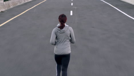 running, exercise and back of woman training