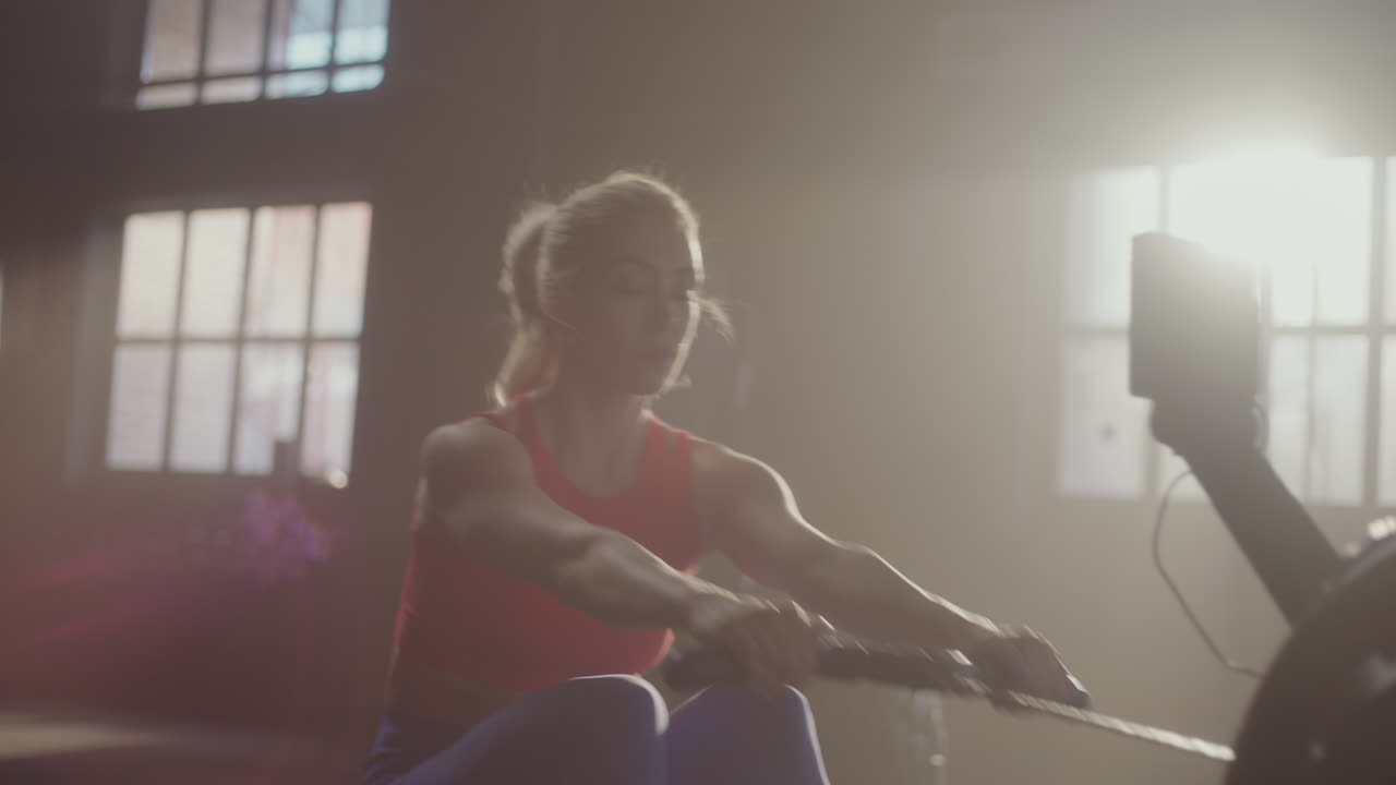 Woman working out on a rowing machine