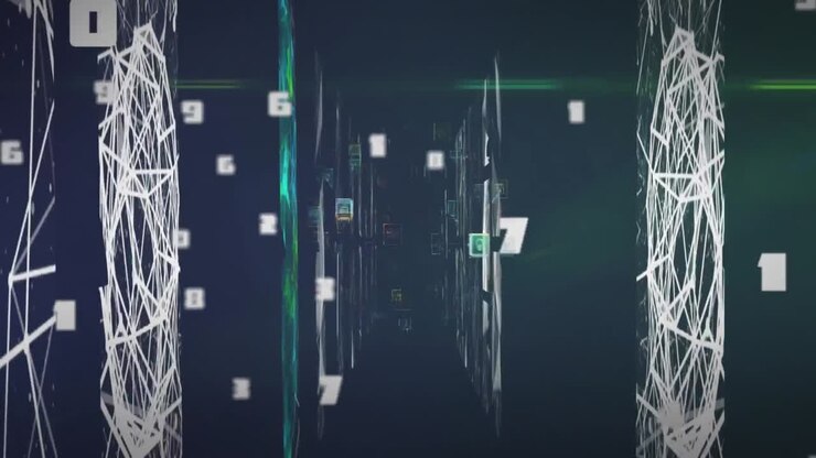 Animation of network of connections and numbers over black background