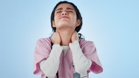 Woman,-doctor-and-neck-pain-for-healthcare