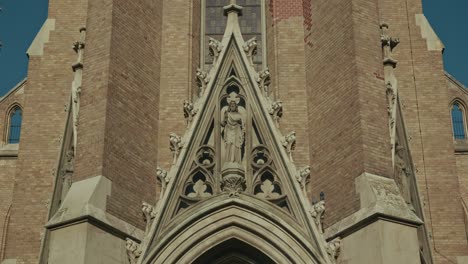 close up of ornate neo gothic church facade with intricate sculptures in vienna