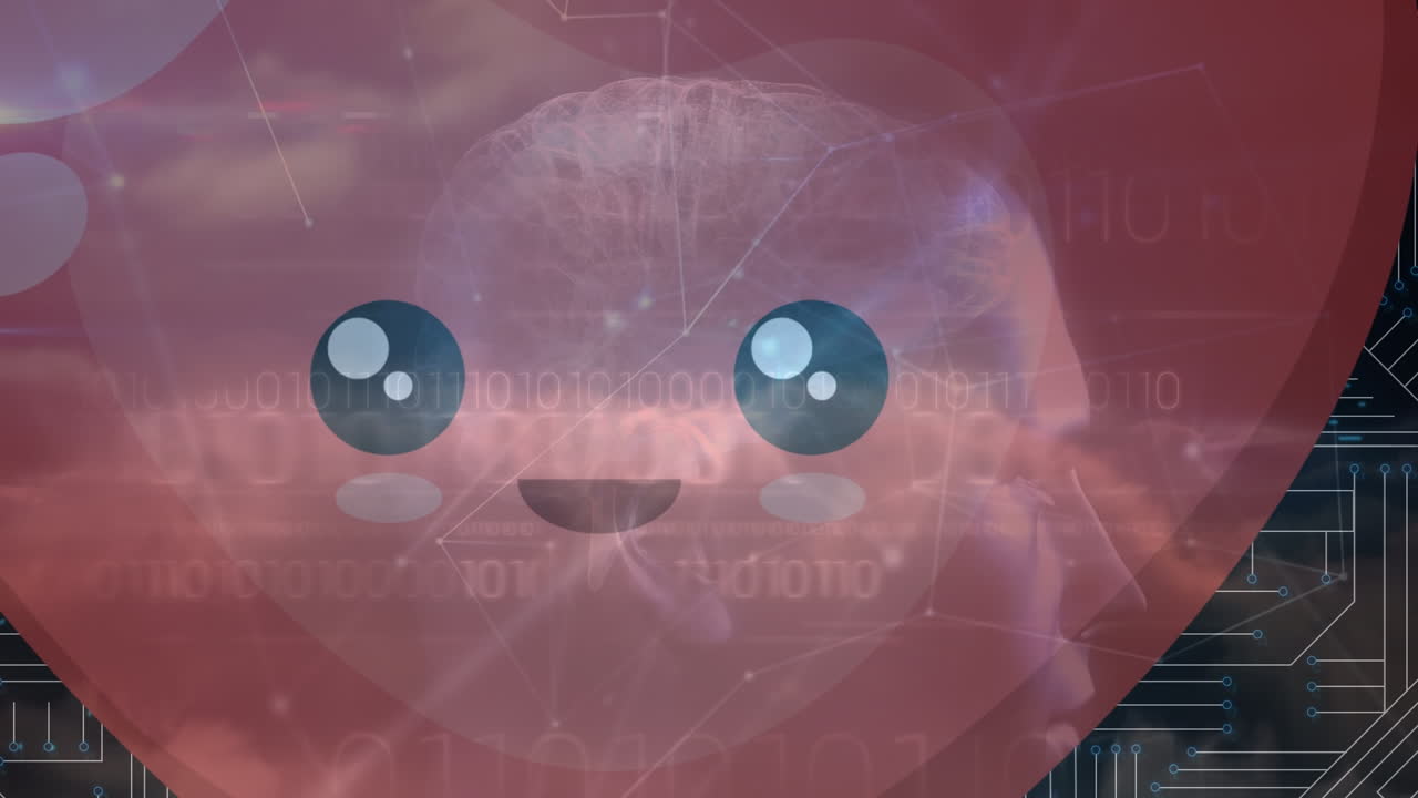 형태와 컴퓨터 회로판에 대한 데이터 처리 및 연결 네트워크의 애니메이션