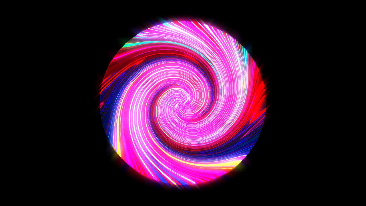 forma redonda animada de luces intermitentes multicolores, sobre un fondo negro