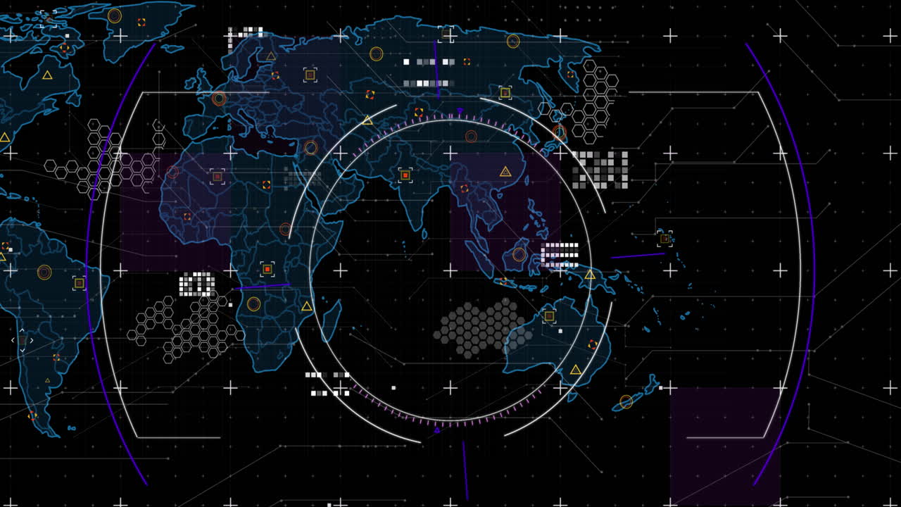 Animation of scope, markers and data processing over world map