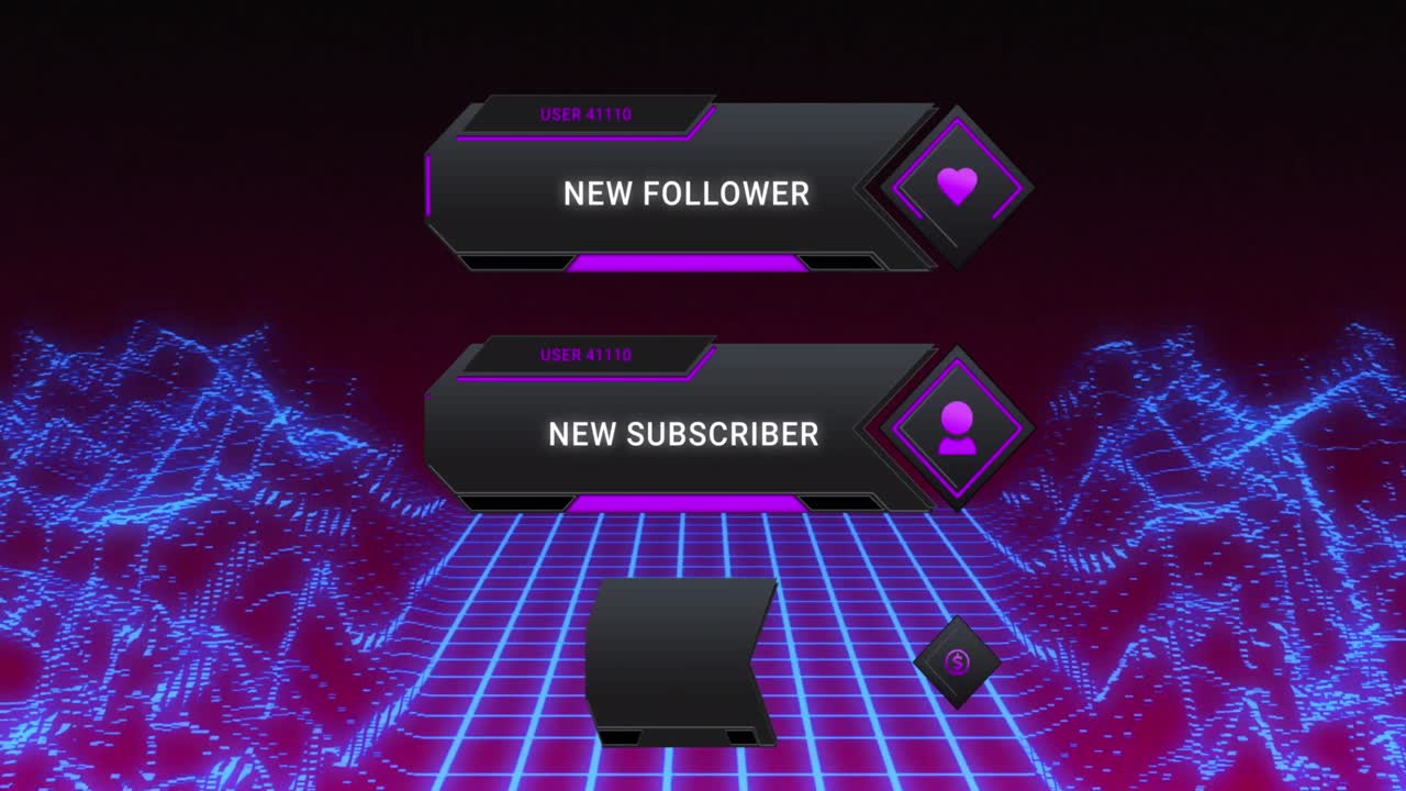 디지털 산 위에 있는 소셜 미디어 아이콘과 텍스트의 애니메이션