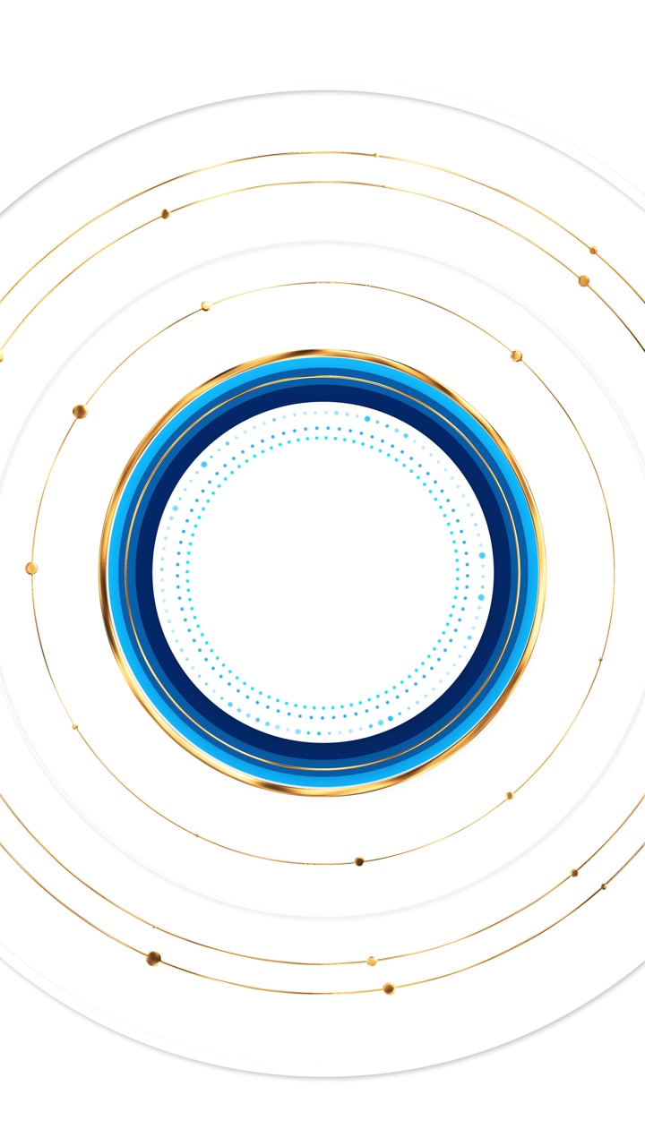 Minimal layers frame golden circle delicate orbiting spheres open central space corporate intros