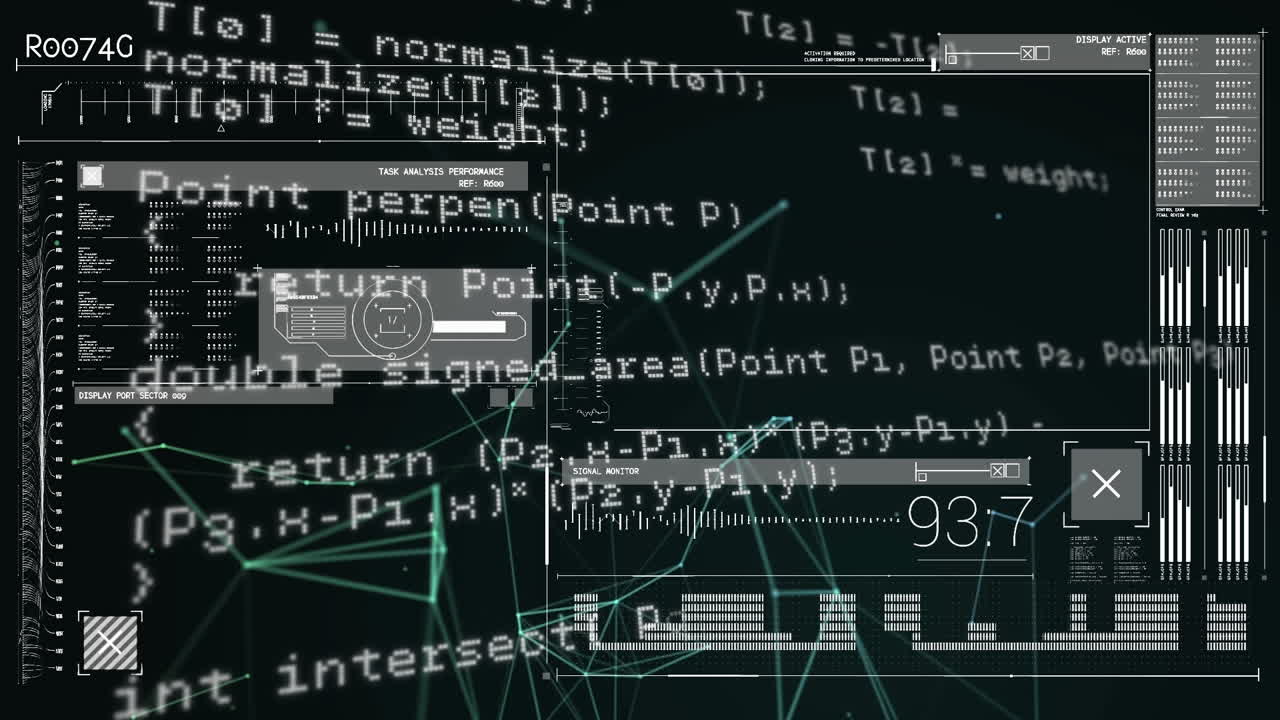анимация обработки данных и диаграмм на черном фоне