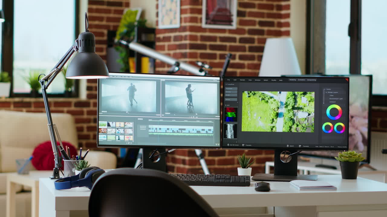 espacio de trabajo vacío estudio creativo utilizado para mezclar música y editar líneas de tiempo