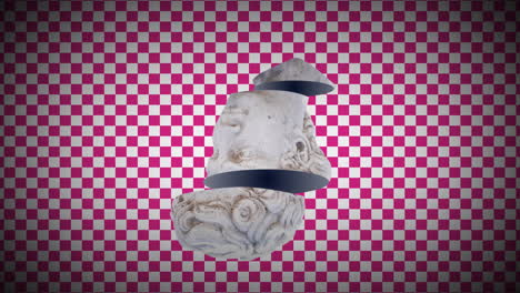 animación de la escultura de la cabeza sobre un fondo a cuadros