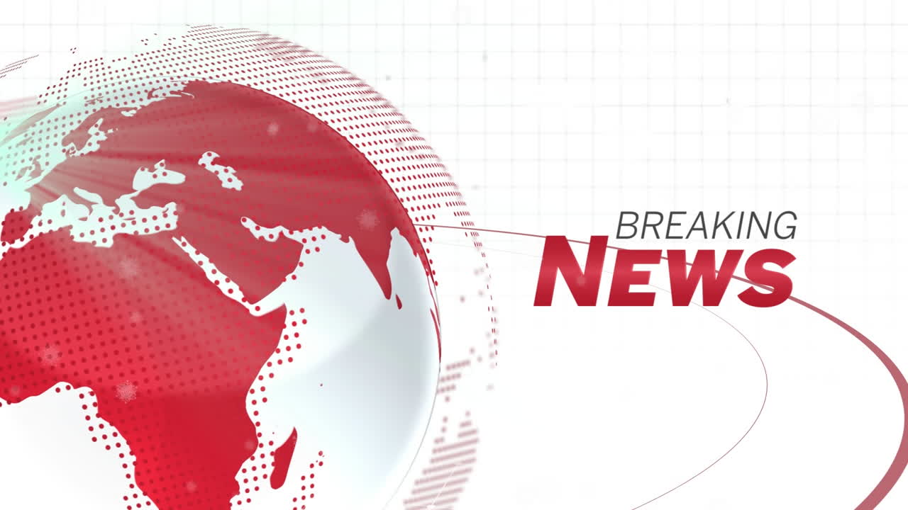 animazione del globo con notizie di ultima ora e punti luminosi su sfondo bianco.