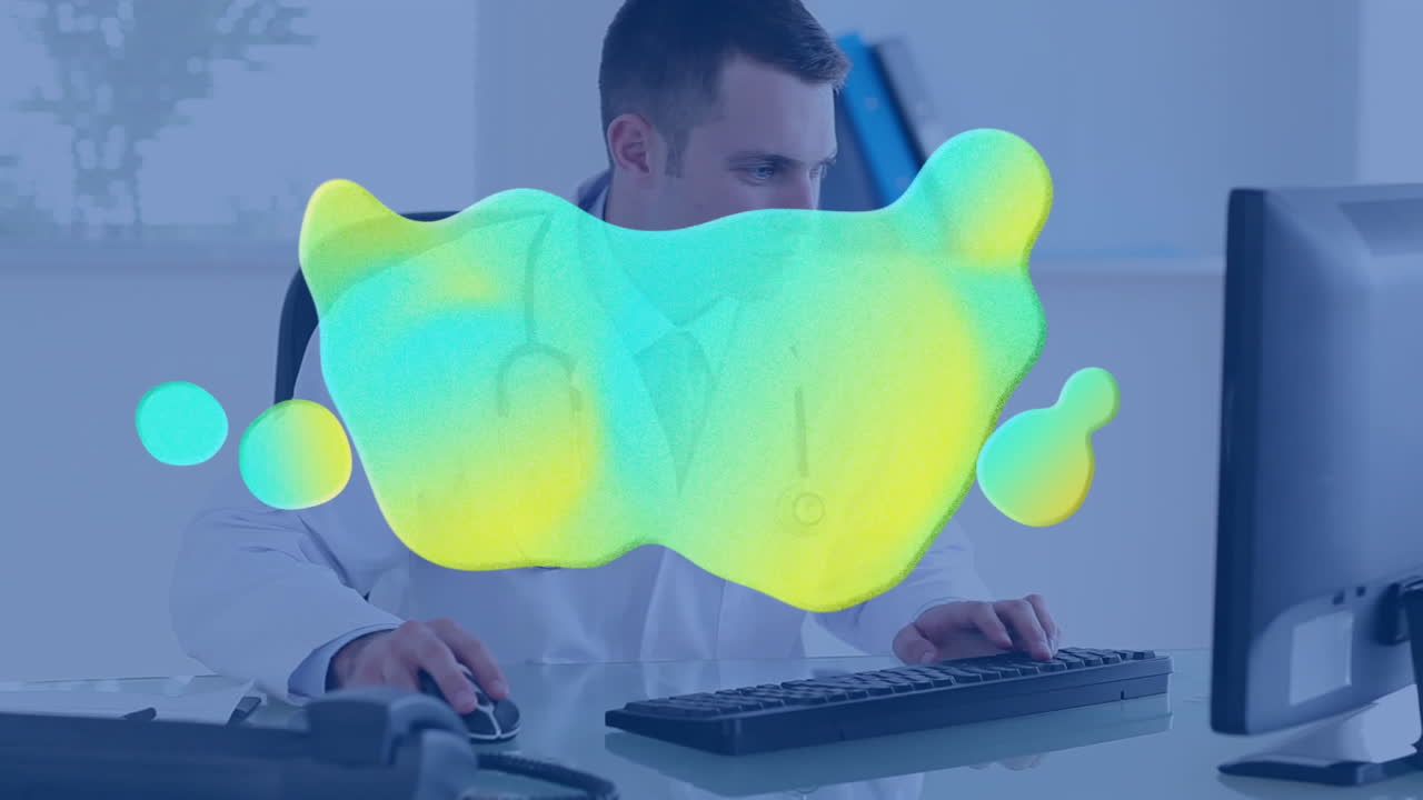 Animation of blue and yellow stain over doctor using computer