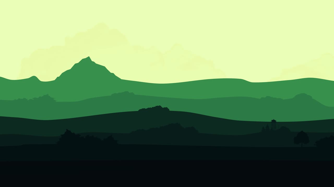 silueta de paisaje de montaña verde