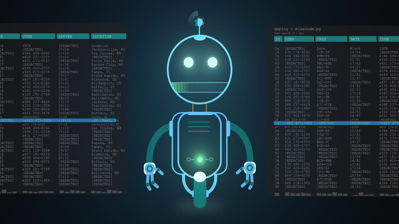 Animation of ai chatbot icon and data processing