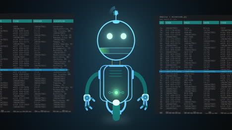 animación del icono de un chatbot y procesamiento de datos