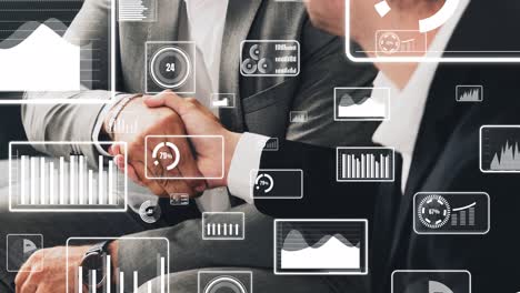 conceptual business handshake with dashboard for financial data analysis